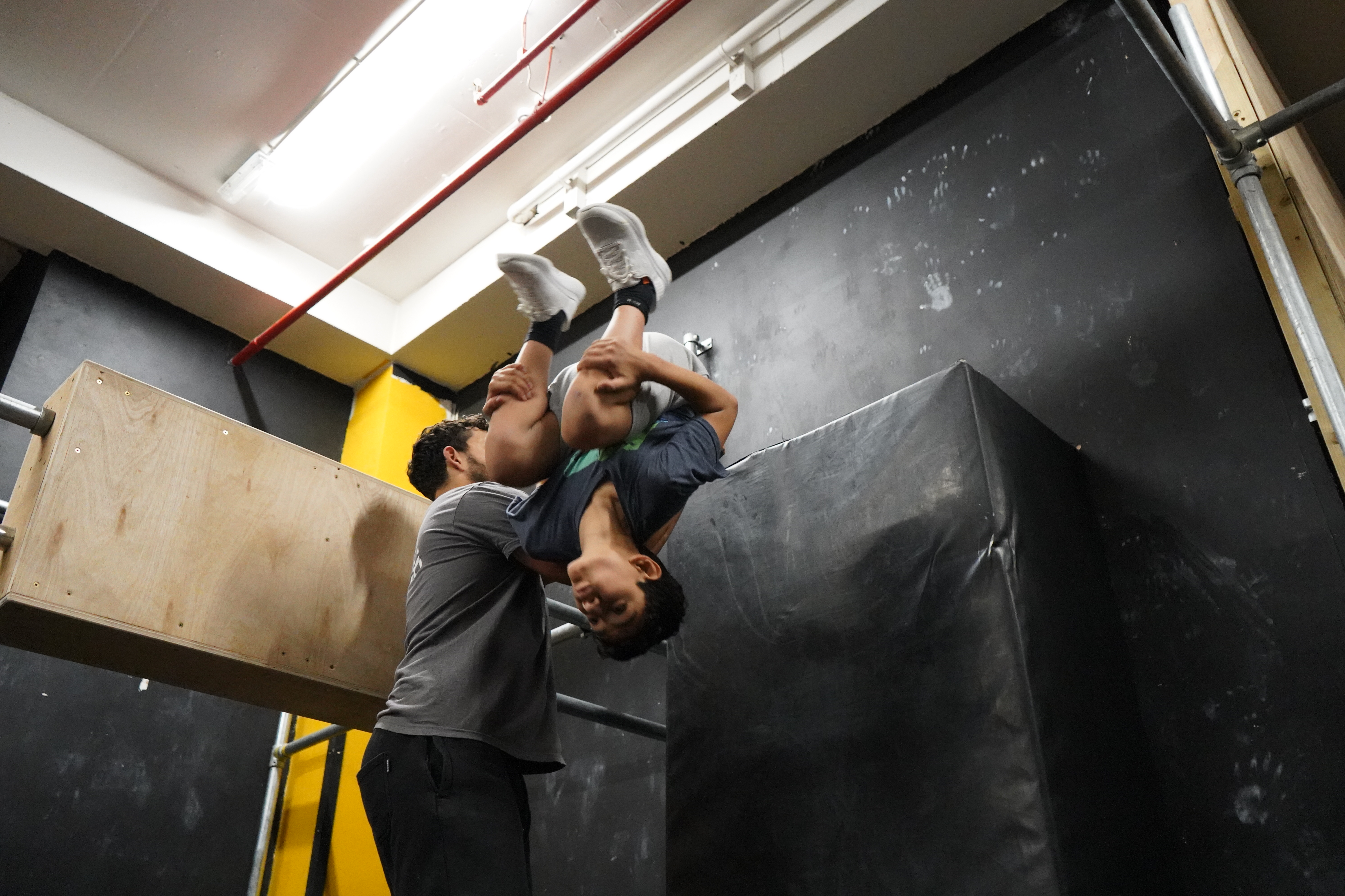 Inside the Spiral Freerun facility in Bedford, a community parkour gym