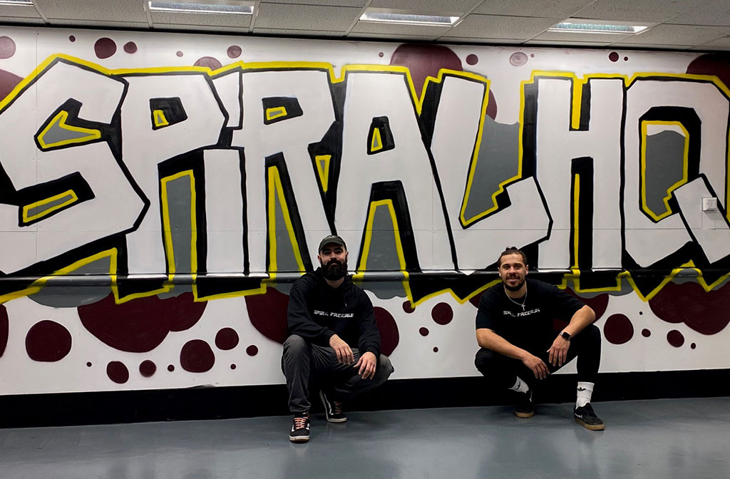 Luke and Jesse, the founders of Spiral Freerun, at the Harpur Centre in Bedford