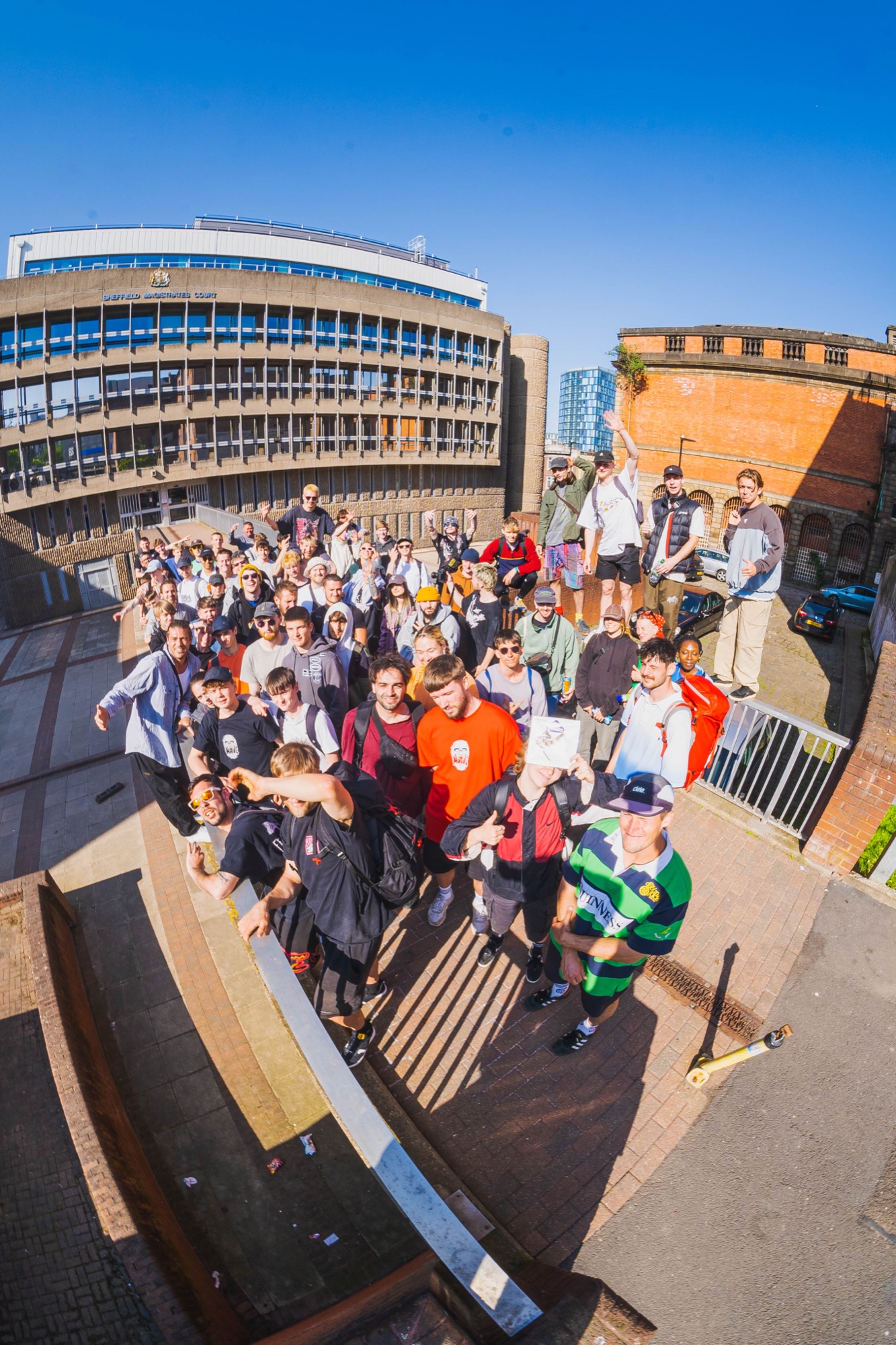 The SM Social V1 group photo in Sheffield, fisheye lens