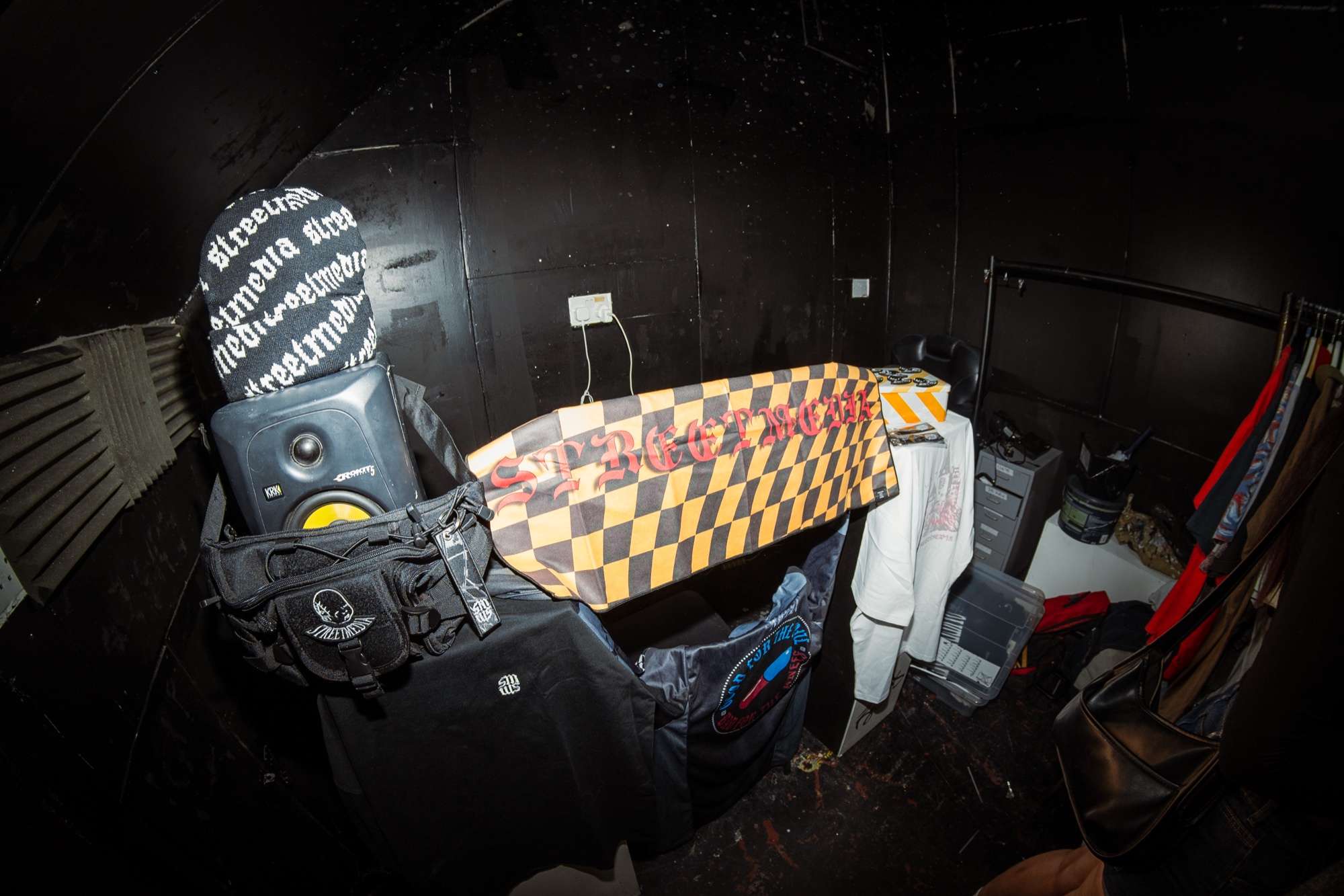 Backstage merch and gear at the Bristol V3 popup market