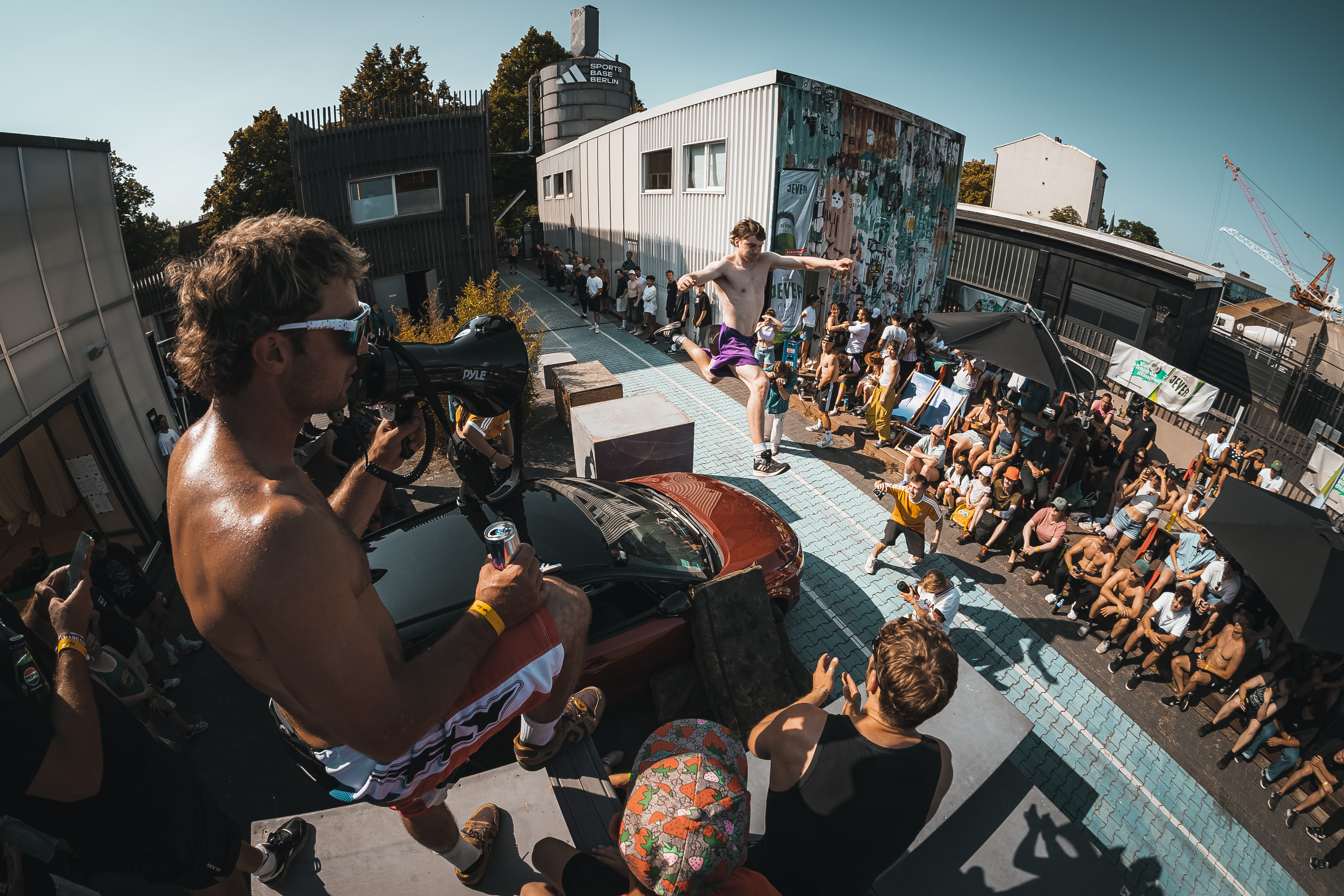 Athletes training at the STR!DE Berlin obstacle park