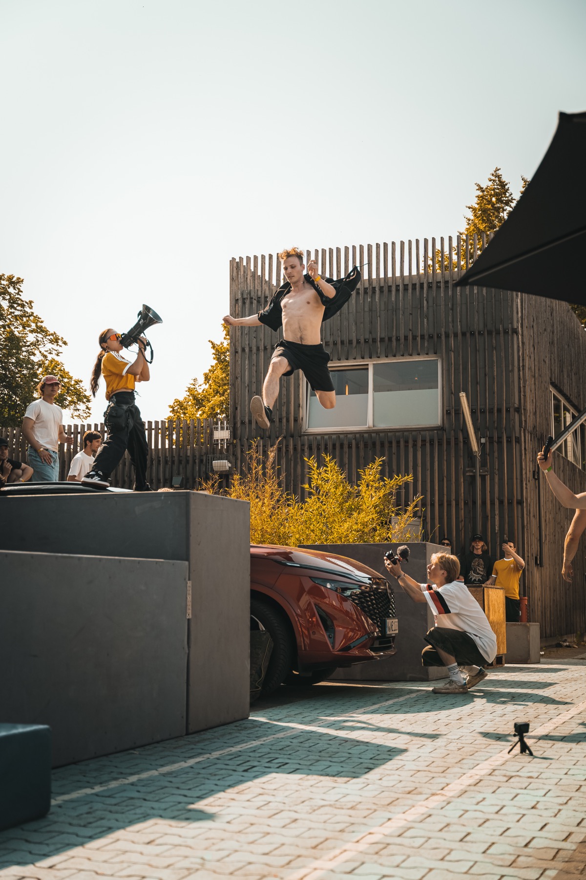The STR!DE obstacle park setup, scaffolding and platforms at the Adidas Sports Base